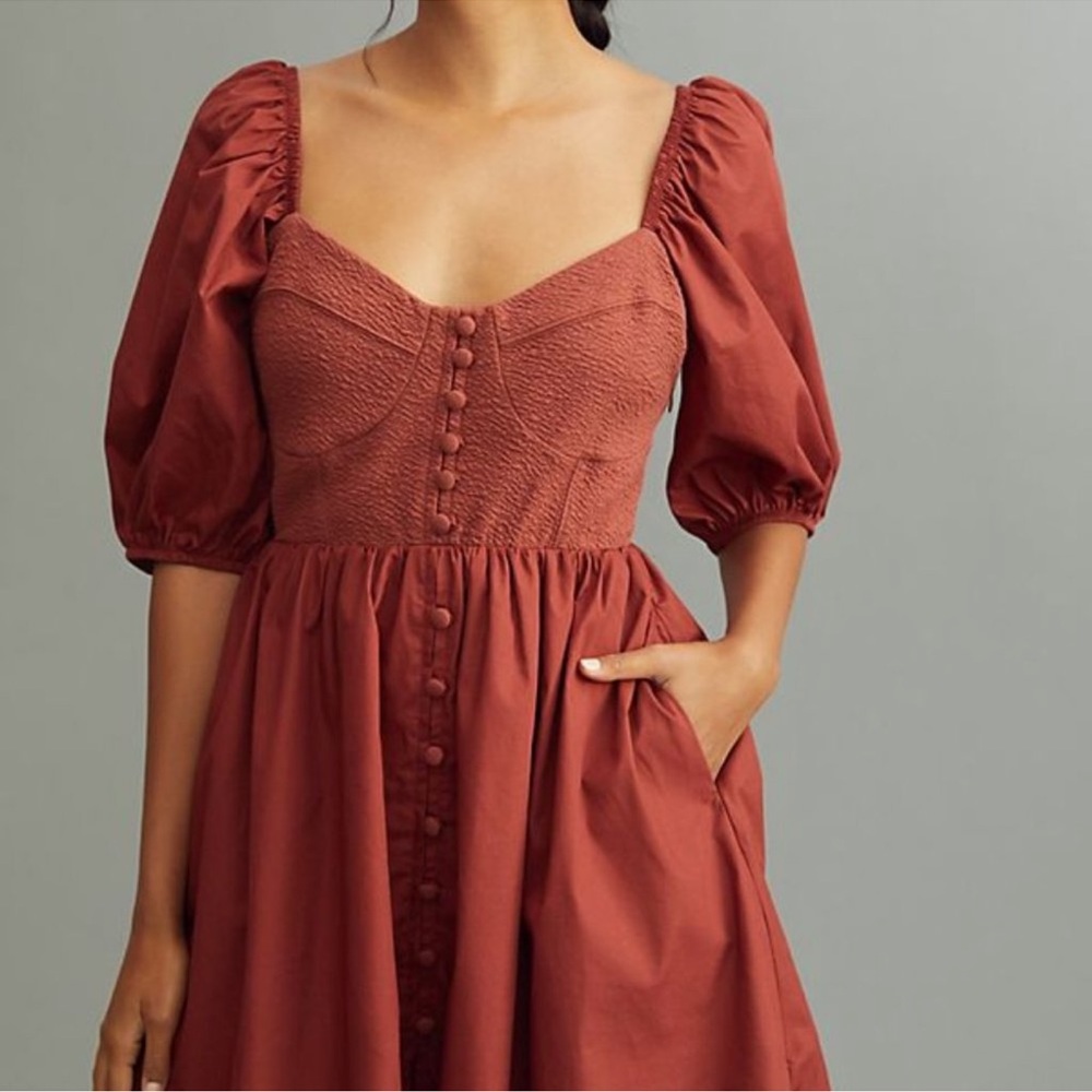 ANTHROPOLOGIE Maeve Puff-Sleeved Sweetheart Mini dress XL new